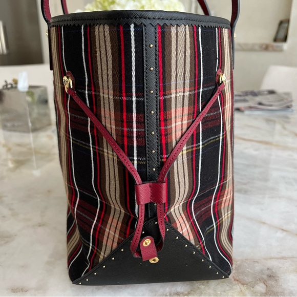 Henri Bendel Red and Black Tartan Tote Bag - Picture 3 of 11